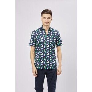Visconti Black Shirt Mens Size 2XL Tall Mojito Print Button Down Short Sleeve